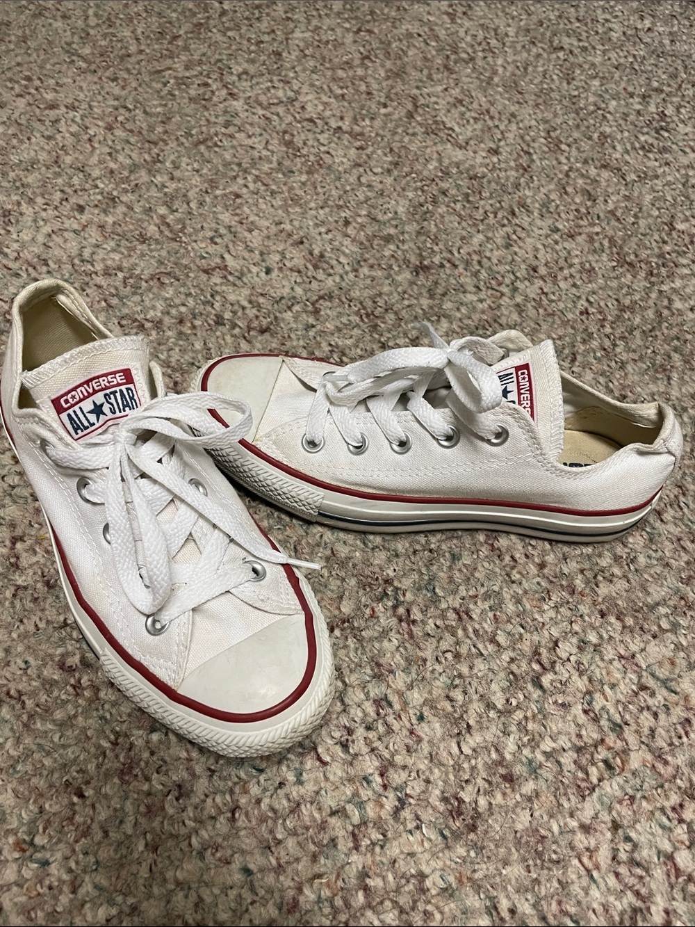 Converse White Low Top Sneakers with Red/blue Accent